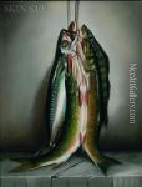 Still Life Of Five Fish Oil Painting - John Joseph Enneking