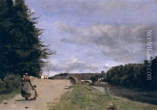 Landscape with Mother and Children Oil Painting - Jean-Baptiste-Camille Corot