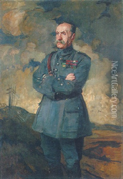 A Portrait Of Marshal Foch Oil Painting - Jacques-Emile Blanche