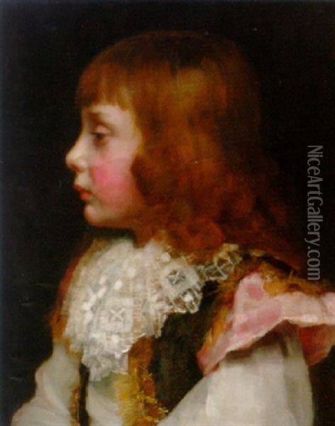 Portrait Of A Boy In A Brown Waistcoat And White Lace Collar Oil Painting - Valentine Cameron Prinsep