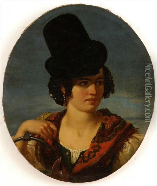 Young Woman In Localcostume Oil Painting - Gian Francesco Locatelli