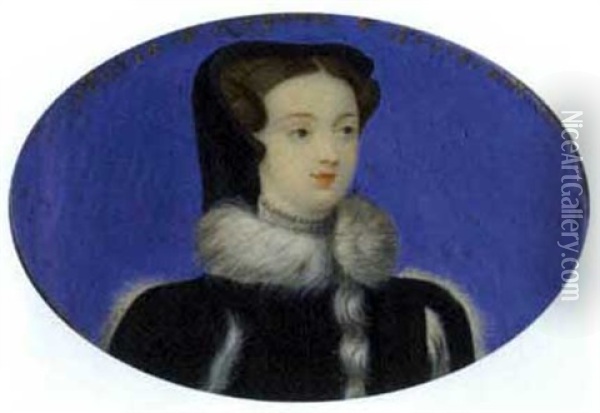 Mary Queen Of Scots, In Fur-trimmed Black Coat And Wearing A Black Headdress (+ Charles I, In Black Doublet And Lace Collar; 2 Works) Oil Painting - Bernard (Goupy) Lens III