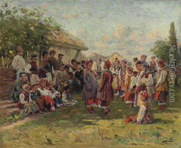 Festival In A Ukrainian Village Oil Painting - Vladimir Egorovic Makovsky
