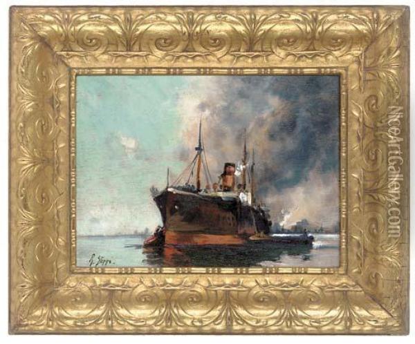 Meeting The Steamer Oil Painting - Romain Steppe
