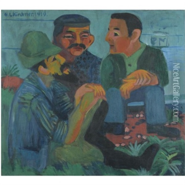 Drei Bauern - Three Peasants Oil Painting - Ernst Ludwig Kirchner