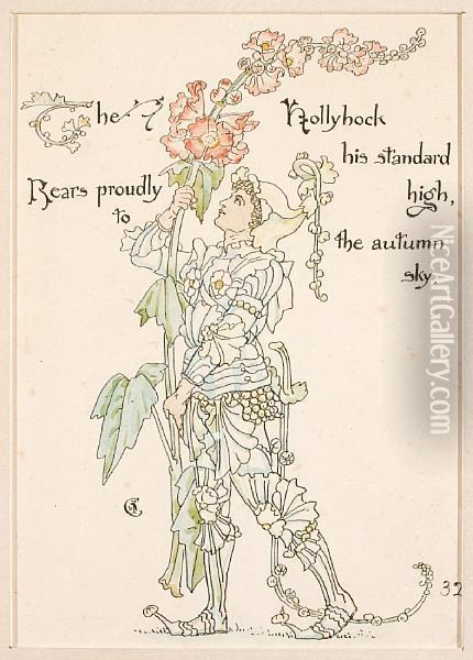 The Hollyhock His Standard High Oil Painting - Walter Crane