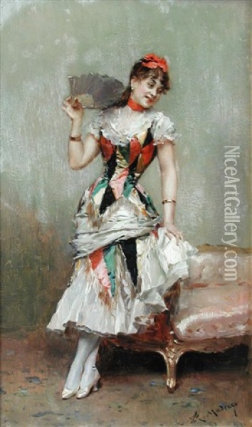 Portrait Of A Spanish Dancer, Holding A Fan Oil Painting - Raimundo de Madrazo y Garreta
