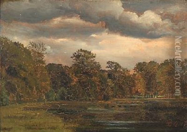 Cloudy Summer Day At A Forest Glade Oil Painting - Thorald Laessoe