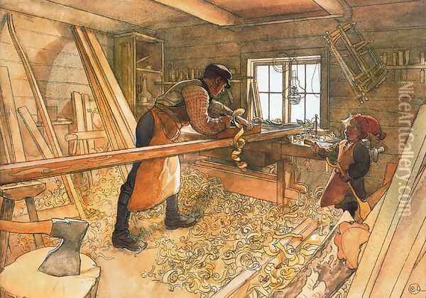 Carpenter Shop Oil Painting - Carl Larsson