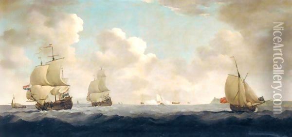 An Action In The Channel Between The English And Dutch Fleets Oil Painting - Peter Monamy