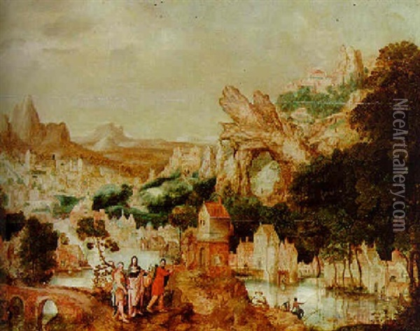 Christ On The Road To Emmaus Oil Painting - Herri met de Bles