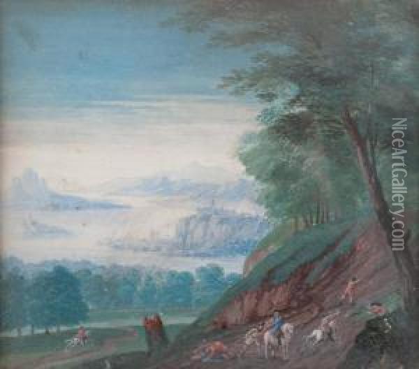 cavaliers Au Bord Du Rhin Oil Painting - Louis Nicolael van Blarenberghe
