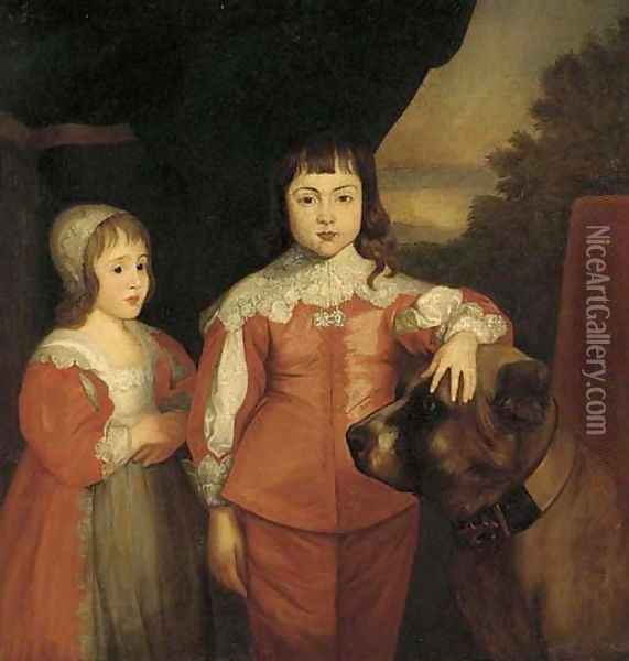 Two children of King Charles I Prince Charles (later King Charles II) and James, Duke of York (later King James II) Oil Painting - Sir Anthony Van Dyck