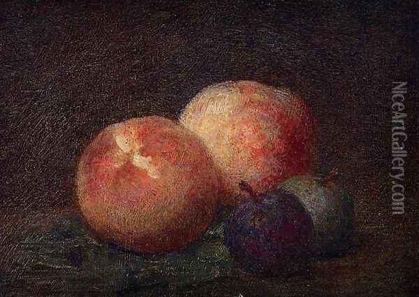 Two Peaches and Two Plums Oil Painting - Ignace Henri Jean Fantin-Latour