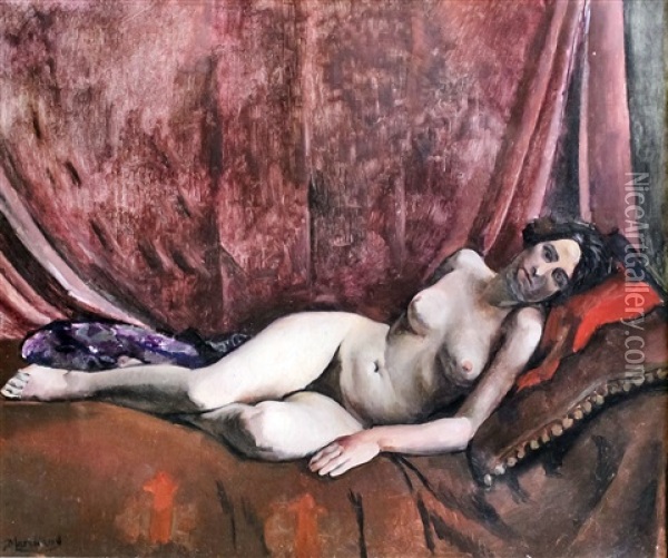 Portrait Of A Reclining Female Nude Oil Painting - Jean Hippolyte Marchand
