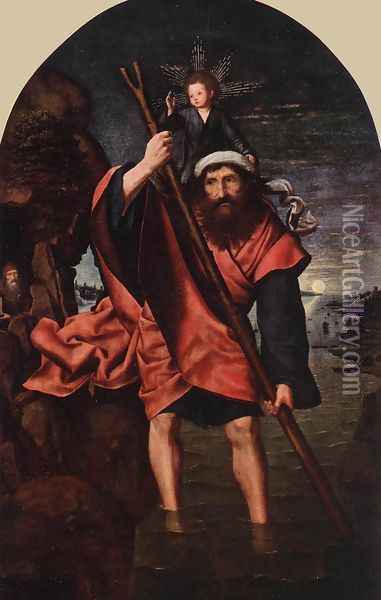 St Christopher Oil Painting - Workshop of Quentin Massys