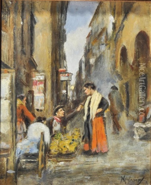 Via San Gaetano Oil Painting - Vincenzo Migliaro