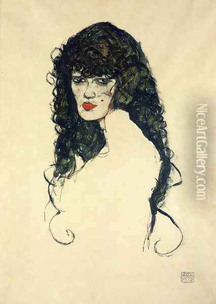 Portrait of a Woman with Black Hair Oil Painting - Egon Schiele