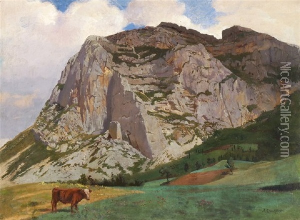 Felspartie Mit Verfallener Burg Oil Painting - Albert Lugardon