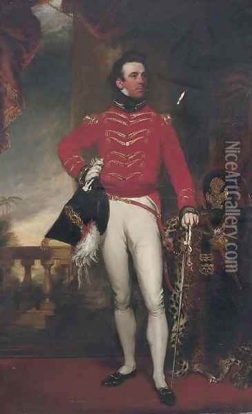 Portrait of Major Garnham, full-length, in dress uniform Oil Painting - Samuel Lane