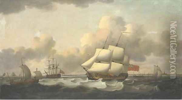 A Royal Navy frigate and other shipping off Harwich Oil Painting - Thomas Luny