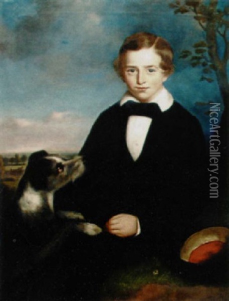 Young Boy With His Favorite Terrier Oil Painting - Bennett Hubbard