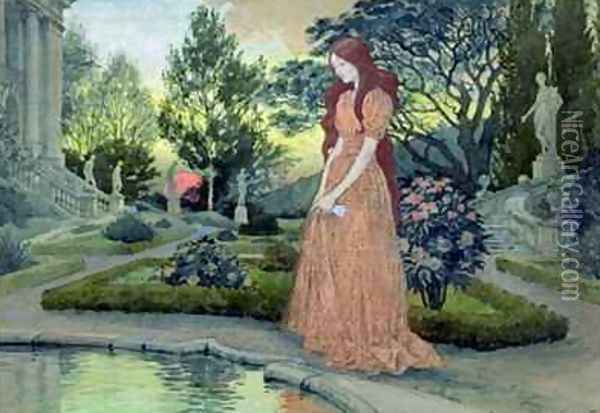 Young girl in a garden Oil Painting - Eugene Grasset