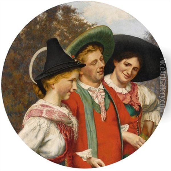 A Merry Bavarian Company Oil Painting - Adolf Schlabitz