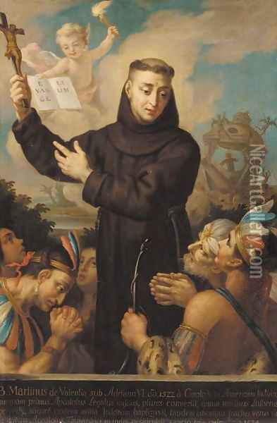 Saint Francis Xavier baptising Indians Oil Painting - Spanish School