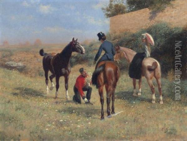 Before The Hunt Oil Painting - Jean Richard Goubie