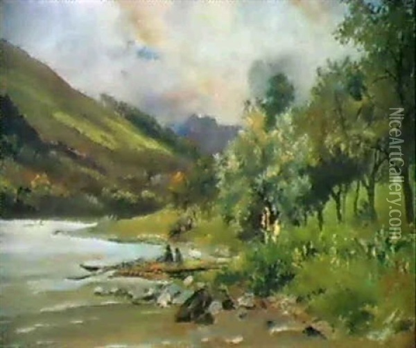 Flusslandschaft Oil Painting - Emil Jacob Schindler