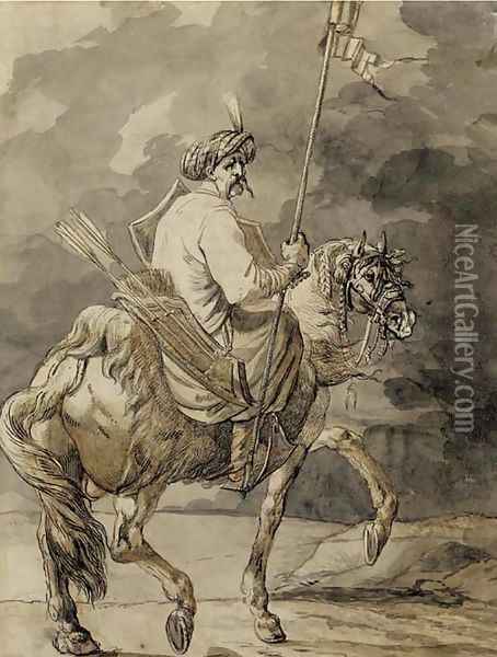 An Oriental horseman holding a standard Oil Painting - Alexander Ossipovitch Orlovsky