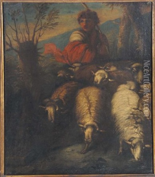 Pastorello Con Pecore Oil Painting - Giovanni Benedetto Castiglione