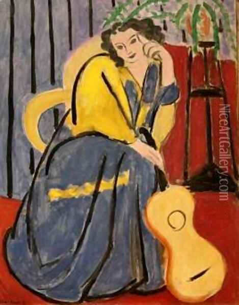Girl in Yellow and Blue with Guitar Oil Painting - Henri Matisse