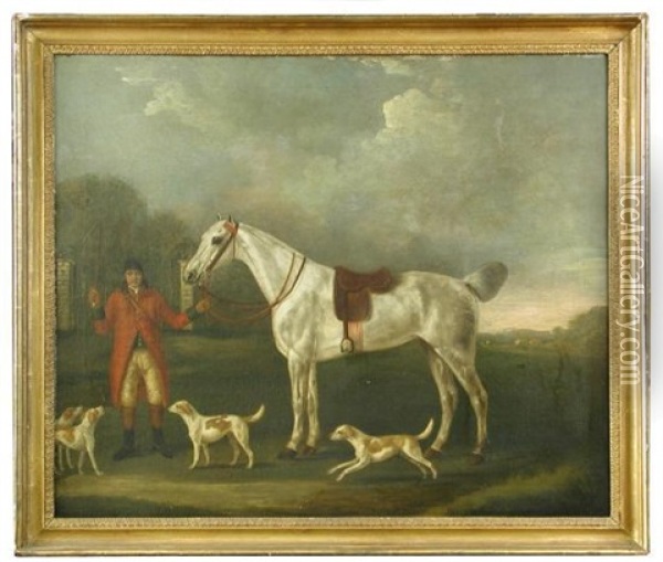 A Huntsman, With Grey Hunter And Hounds Oil Painting - Francis Sartorius the Elder