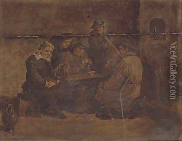 Card players in an interior Oil Painting - David The Younger Teniers