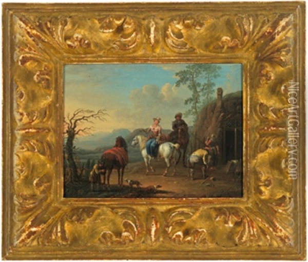 Rastende Reiter Vor Einem Wirtshaus Oil Painting - Johann Georg Pforr