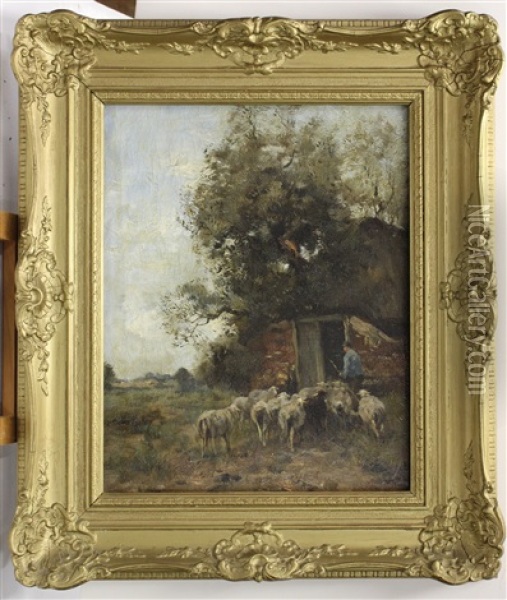 Herder Met Kudde Bij Schaapskooi Oil Painting - Willem George Frederik Jansen