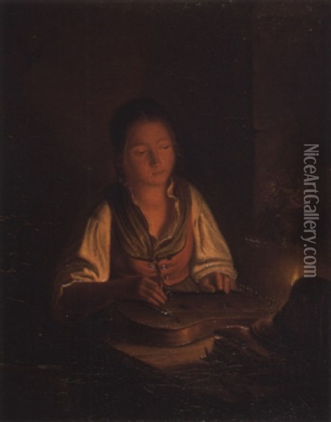 Madchen Bei Kerzenlicht Oil Painting - Carl Friedrich Moritz Mueller