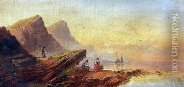 Coastal Scene With Fisherfolk Oil Painting - Joseph Horlor