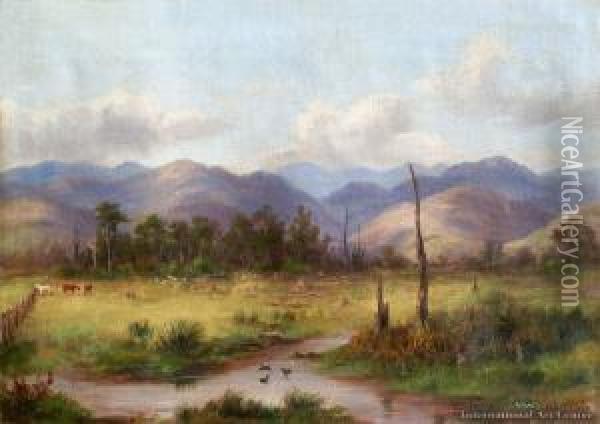 Near Matarawa, Greytown Oil Painting - William George Baker