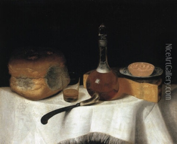 Still Life Of Cheese, Beer, And Bread Oil Painting - George Smith of Chichester
