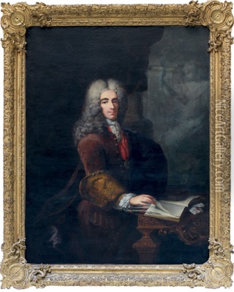 Portrait Presume De La Rochefoucault A Son Bureau Oil Painting - Robert Levrac-Tournieres