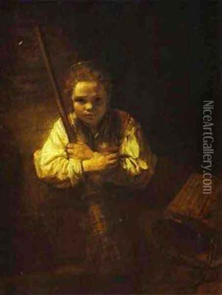 A Girl With A Broom 1651 Oil Painting - Harmenszoon van Rijn Rembrandt