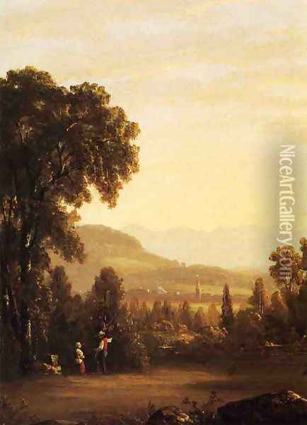 Landscape with Village in the Distance Oil Painting - Sanford Robinson Gifford