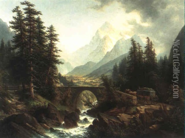 Landschaft Oil Painting - Josef Burgaritzky