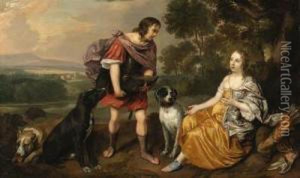 Portrait Histoire Of A Young Man And Lady As Meleager Andatalanta Oil Painting - Jan Mytens