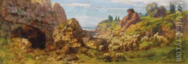 Polyphem Seine Schafe Hutend Oil Painting - Traugott Hermann Ruedisuehli