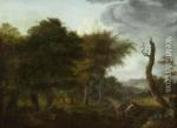 Landscape With Figures, Horse And Dog Oil Painting - Lazare Bruandet