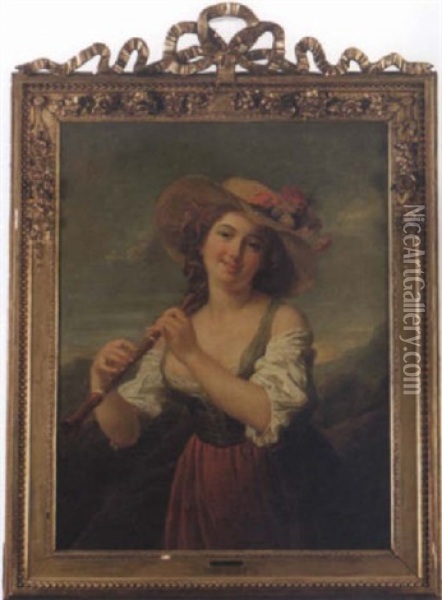Flicka Med Flojt Oil Painting - Jean Baptiste Marie Pierre